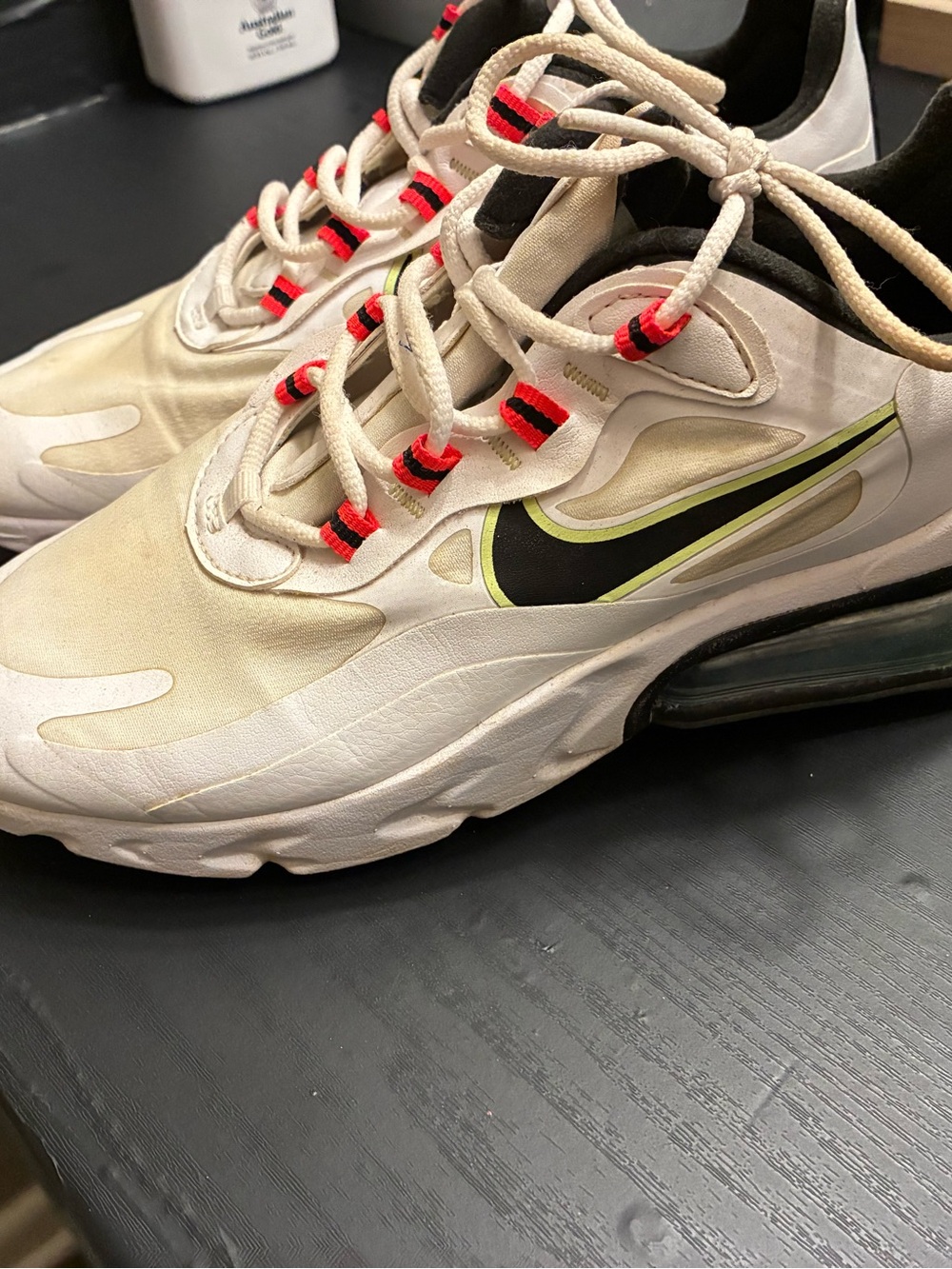 Nike Men’s Cream/Black Sneakers with Neon Lime and Red Accents